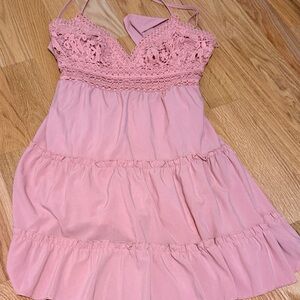 Amazon Pink Lace Trim Dress M-L size